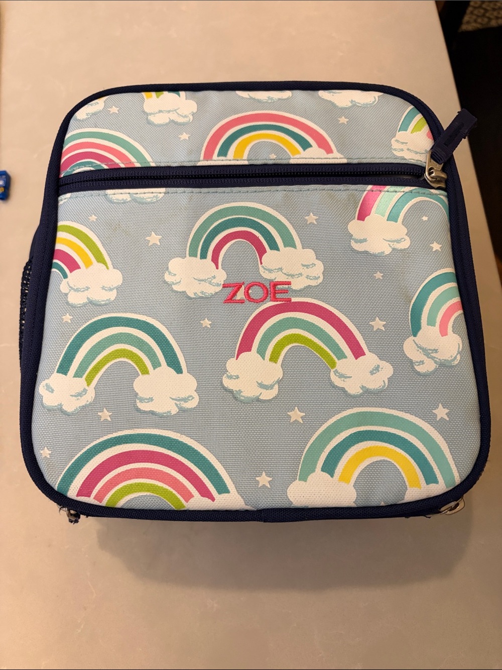 Pottery Barn Kids Personalized Kids Rainbow Lunch Bag - Light Blue (Zoe)